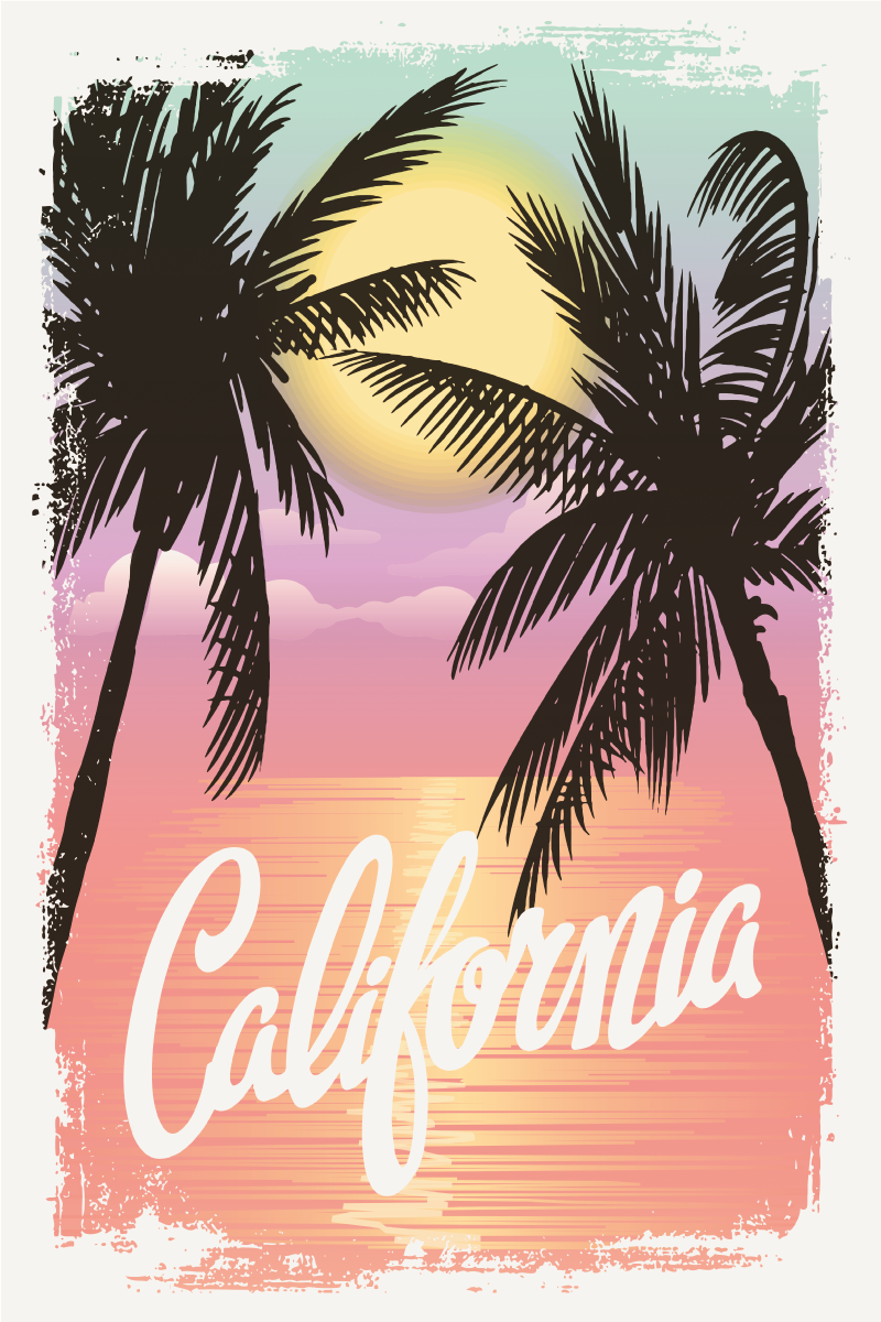 ポスター 都市と国 カリフォルニアの夕焼けの雰囲気 - TENSTICKERS
