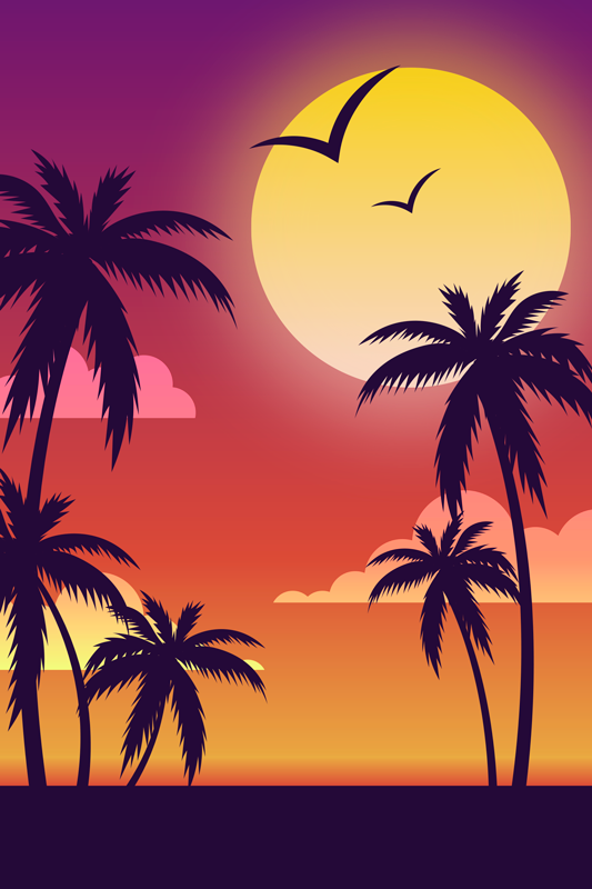 山水 ポスター 70年代の夕日 縦型 - TENSTICKERS