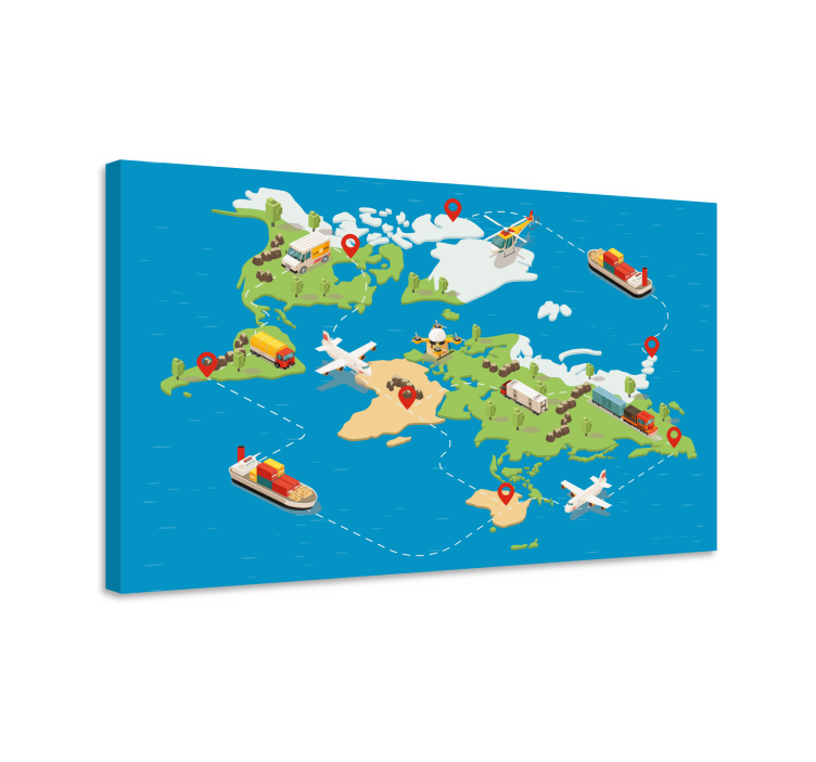 キャンバス 世界地図 旅行ルートマップ - TENSTICKERS
