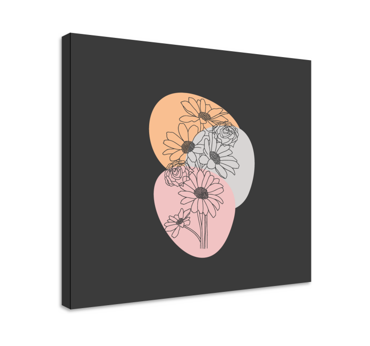 花束ひまわり線画フラワーキャンバス - TENSTICKERS