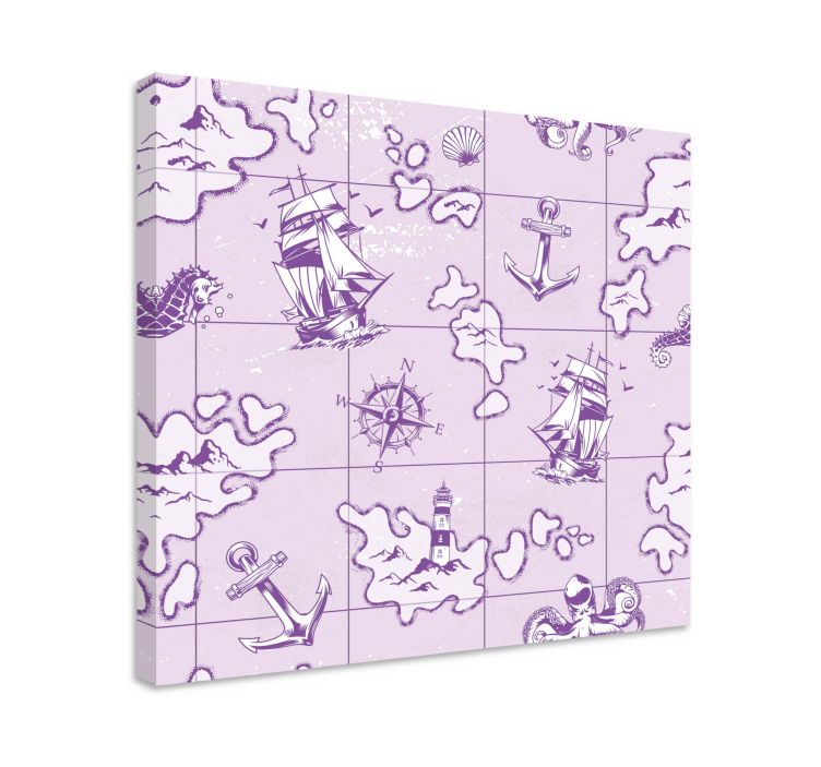 紫の海賊地図キャンバスアートプリント - TENSTICKERS