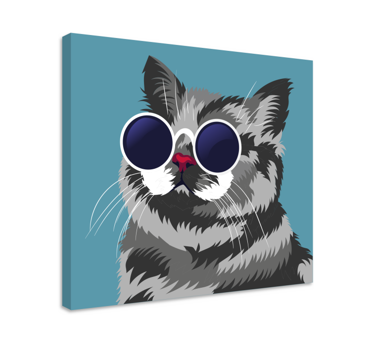 灰色の猫の現代キャンバスの面白い絵 - TENSTICKERS