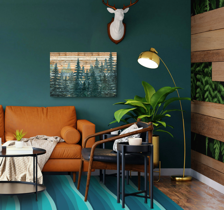 キャンバス リビングルーム 壮大な松の森 - TENSTICKERS