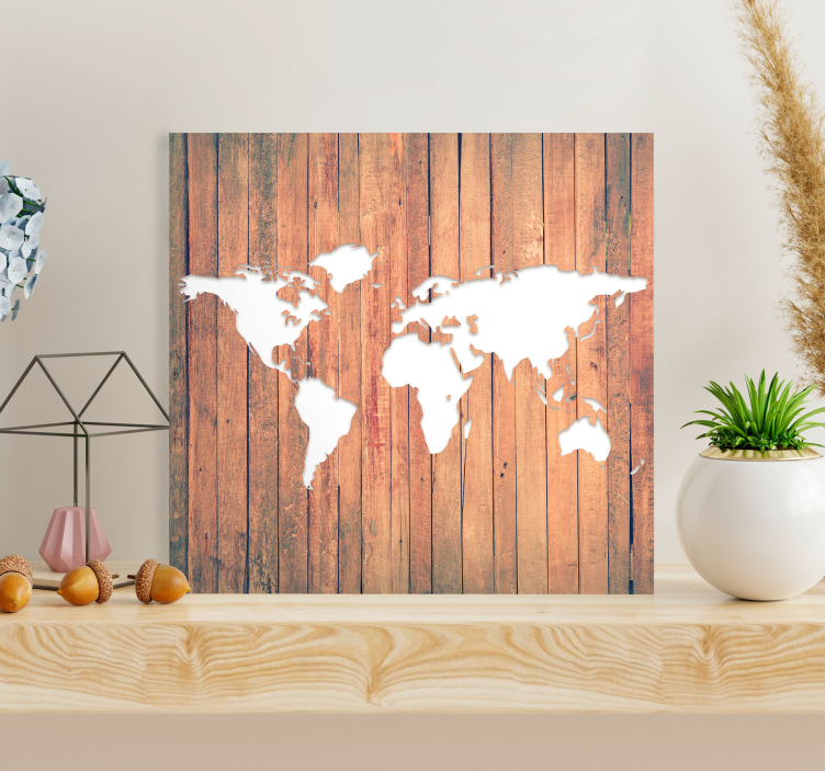 キャンバス 世界地図 木製の世界地図 - TENSTICKERS