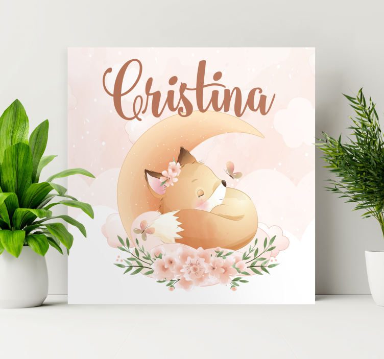 名前のパーソナライズされたキャンバスを持つ女の子のためのかわいいキツネ - TENSTICKERS