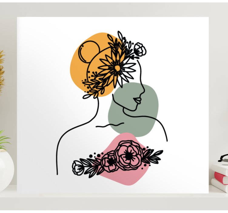 花の帆布で素晴らしい女性の顔 - TENSTICKERS