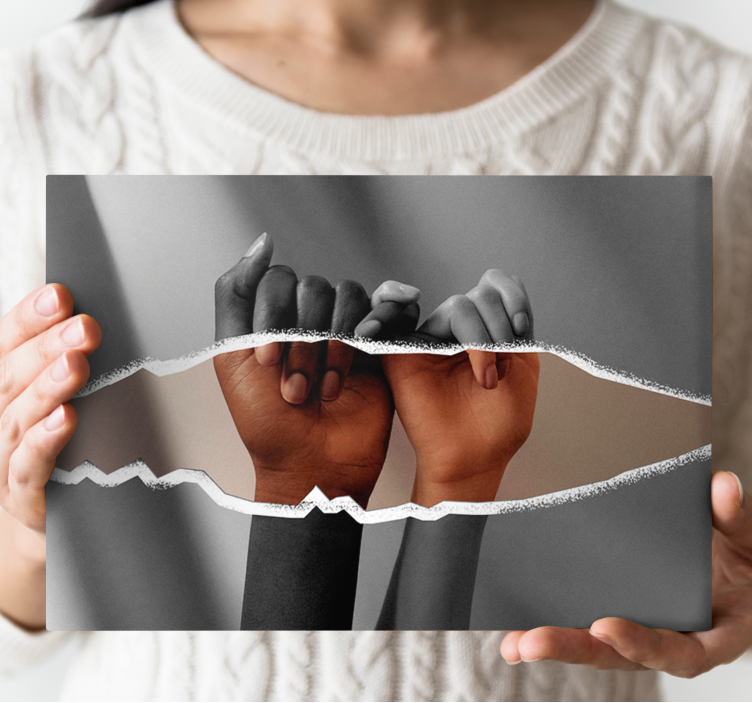 キャンバス 人とキャラクター 手を合わせて - TENSTICKERS