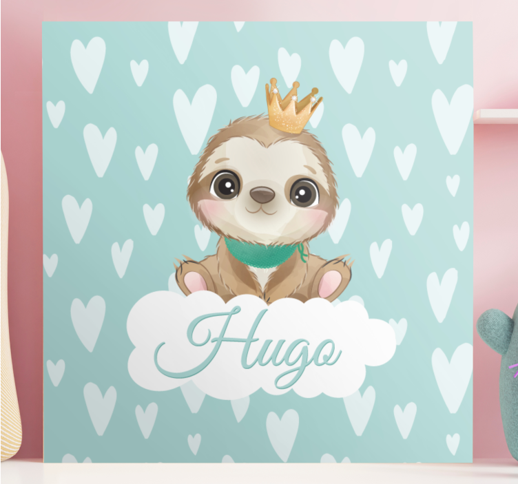 男の子の名前のパーソナライズされたキャンバスのためのかわいいナマケモノ - TENSTICKERS