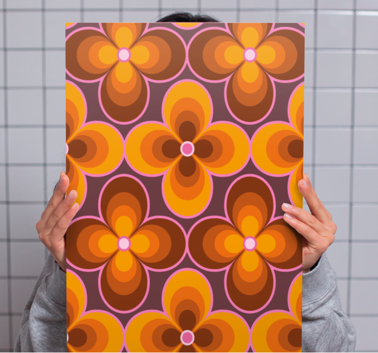 花レトログルーヴィーパターンレトロキャンバス - TENSTICKERS