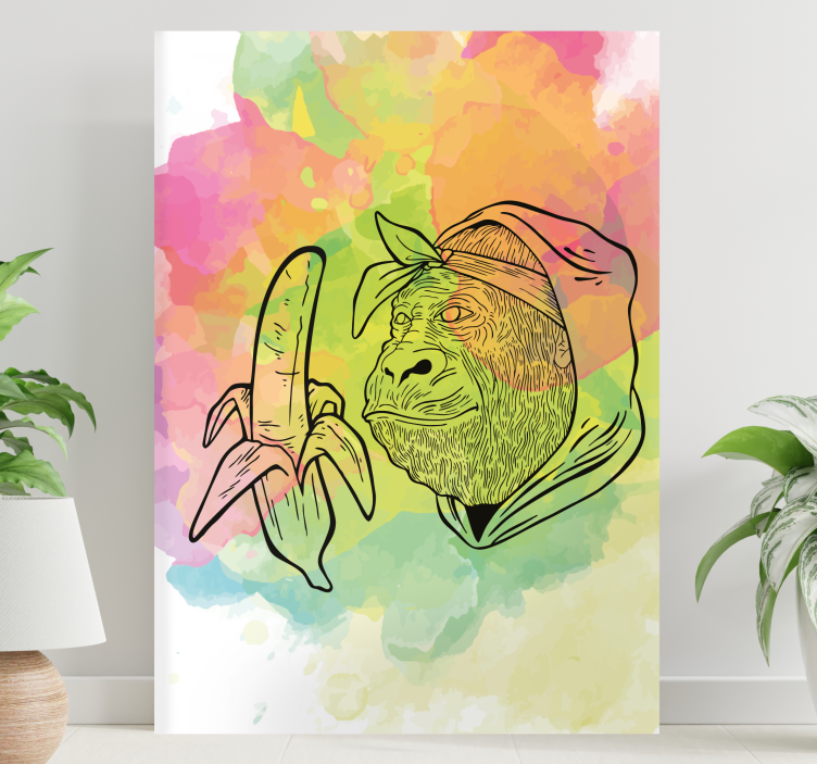 キャンバス abcと文字 ゴリラがバナナを持っている - TENSTICKERS