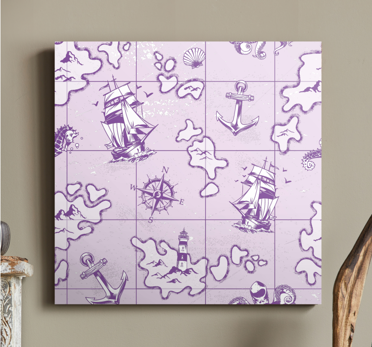 紫の海賊地図キャンバスアートプリント - TENSTICKERS