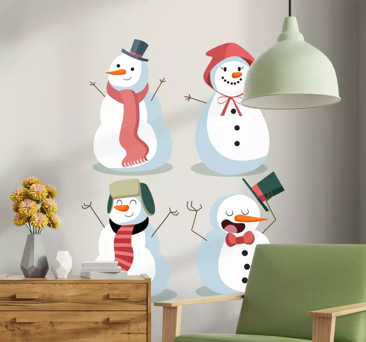 4つのかわいい雪だるまクリスマスステッカー - TENSTICKERS