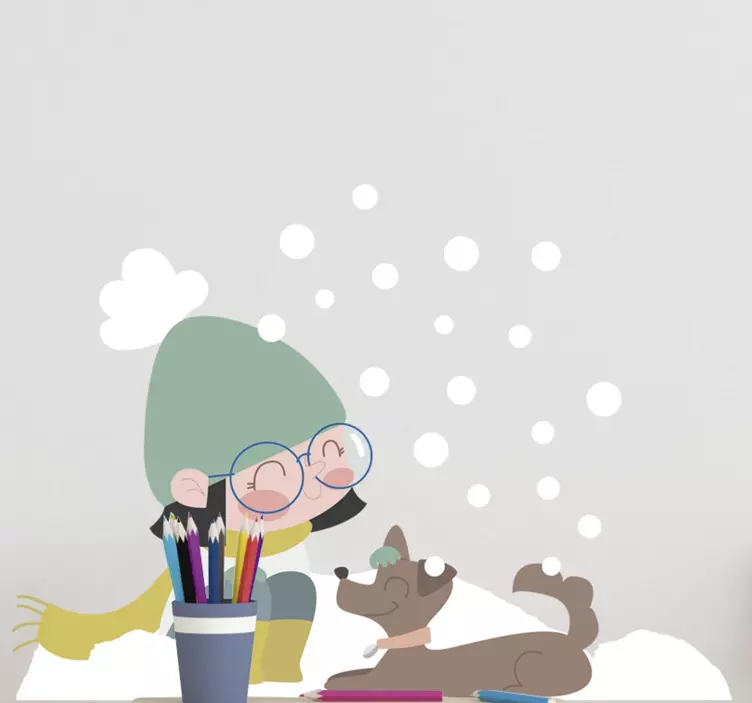 動物 シール 犬を撫でる子供 - TENSTICKERS