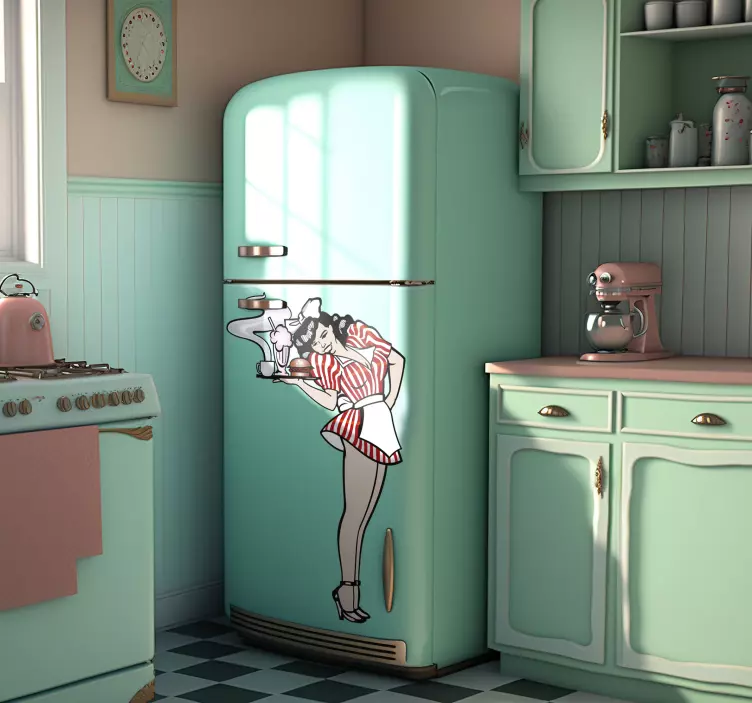 レトロ50sウェイトレスステッカー - TENSTICKERS