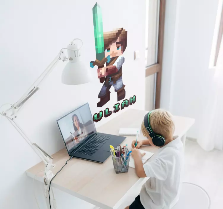 ビデオゲームの壁のステッカー このピクセル化された剣を持ったキャラクターを日本語に翻訳してくださいこの剣を持ったピクセル化されたキ - TENSTICKERS