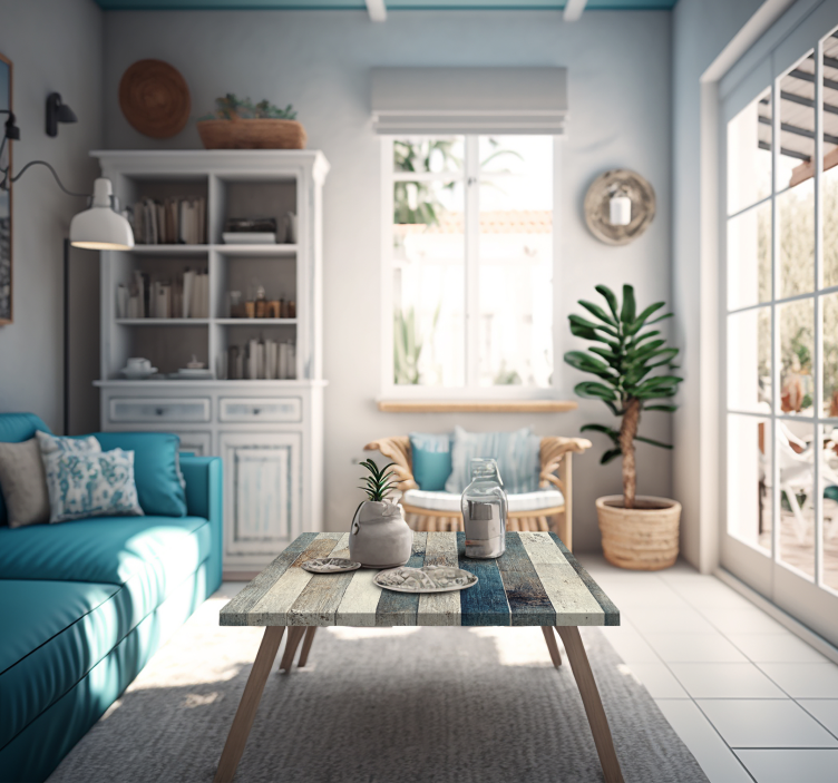 家具のステッカー 木材の古びた青い色 - TENSTICKERS