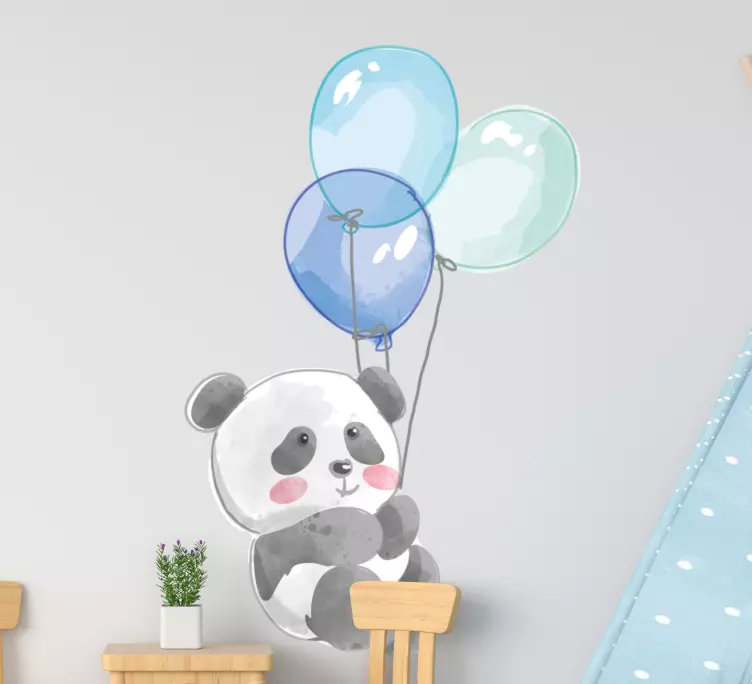 青い気球を持った赤ちゃんバンダのステッカー - TENSTICKERS