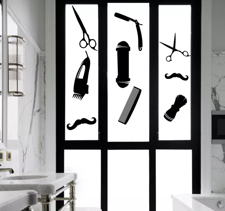 理容室アイコンウィンドウステッカー - TENSTICKERS