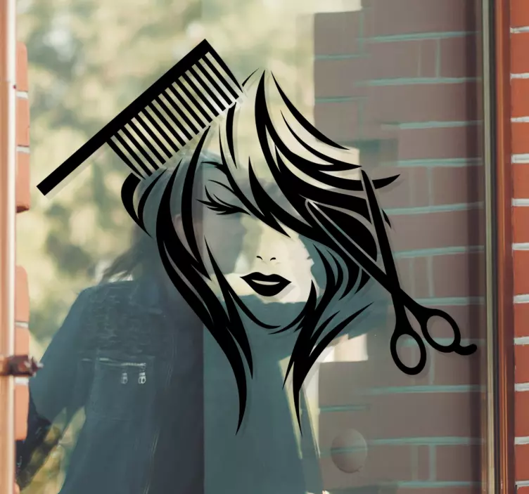 ビューティーサロンのはさみと櫛ウィンドウデカール - TENSTICKERS
