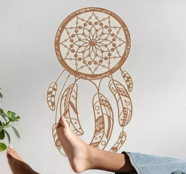 ベージュのドリームキャッチャーオブジェクトステッカー - TENSTICKERS
