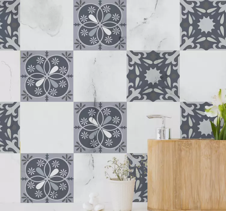 青いオリジナルフラワータイルステッカー - TENSTICKERS