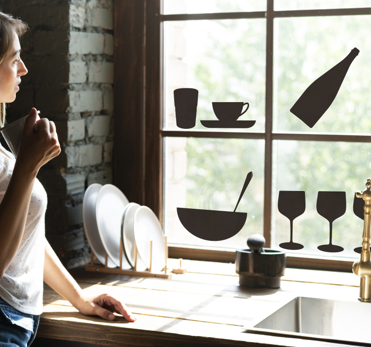 ボトルとグラスの窓のステッカー - TENSTICKERS