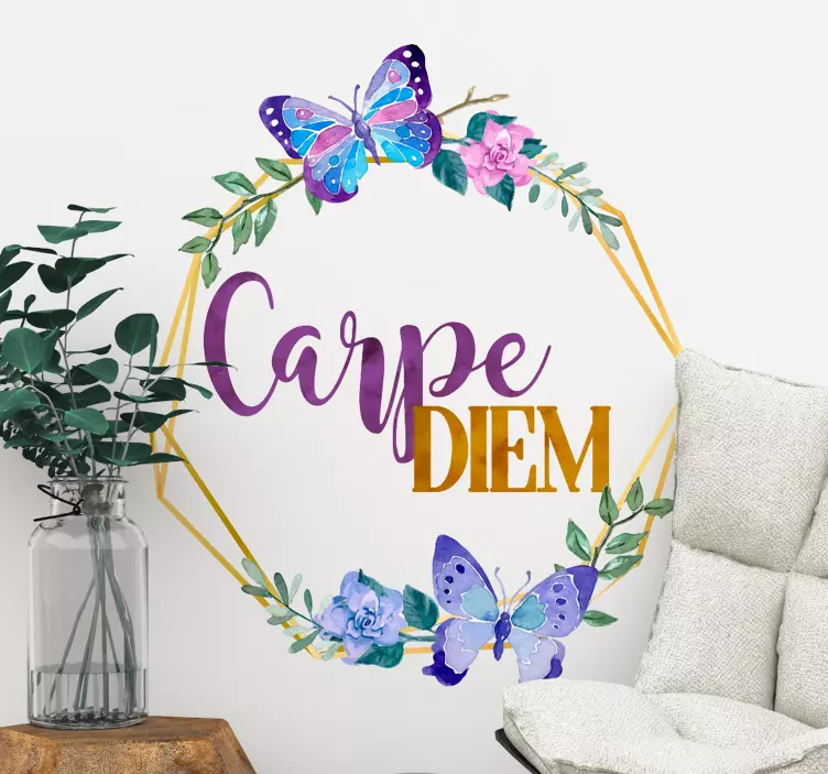 花のリビングルームの壁の装飾とcarpe diem - TENSTICKERS