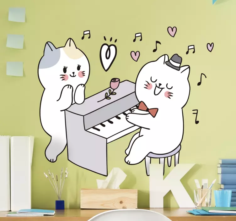 猫の演奏ピアノの壁のステッカー - TENSTICKERS