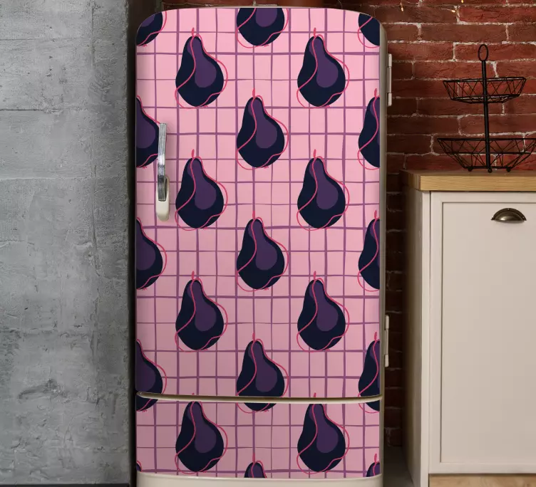 梨冷蔵庫デカールでチェック柄 - TENSTICKERS