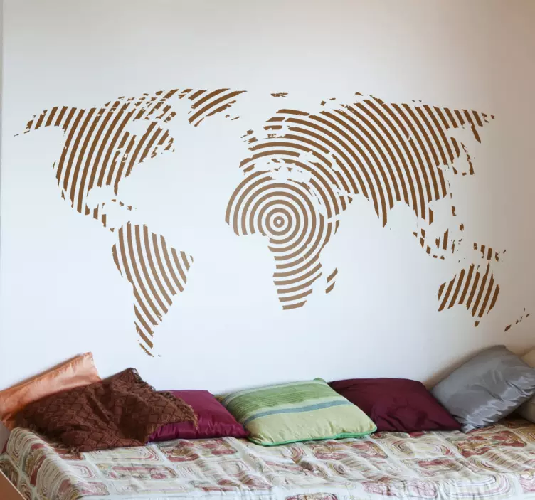 円形の線の世界地図ステッカー - TENSTICKERS