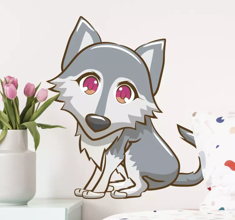 かわいいオオカミ日本アニメーション野生動物デカール - TENSTICKERS