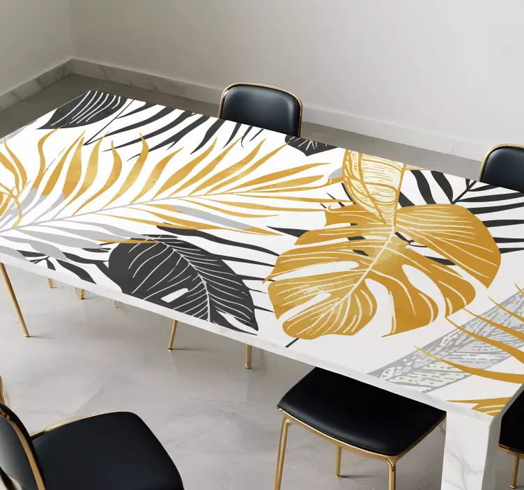 ダイニングルームステッカー ダークグレーと金色の葉 - TENSTICKERS