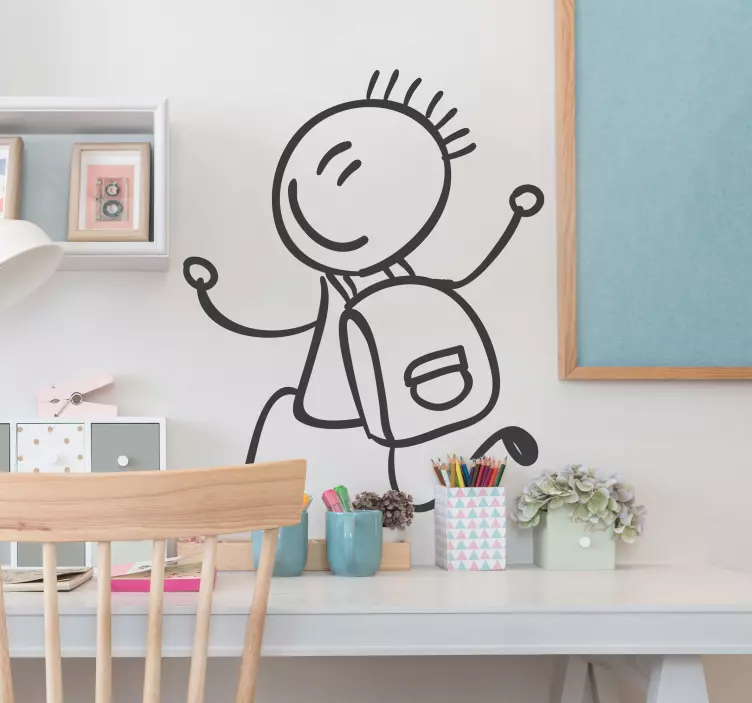 教育用壁ステッカー バックパックを持った少年の絵 - TENSTICKERS