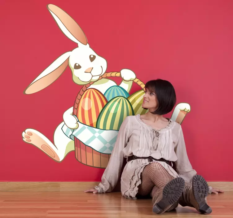 イースターバニーエッグバスケットウォールステッカー - TENSTICKERS