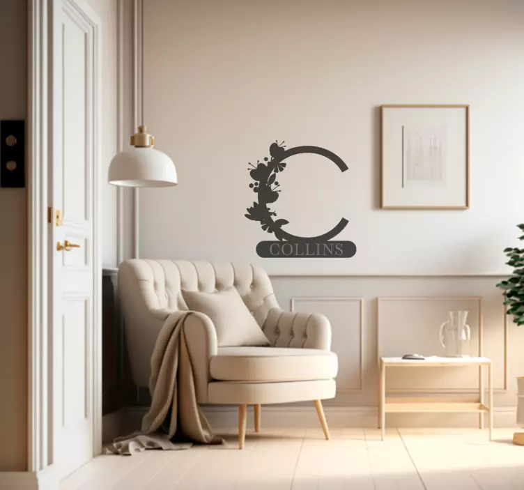 花のイニシャル名カスタムステッカー - TENSTICKERS