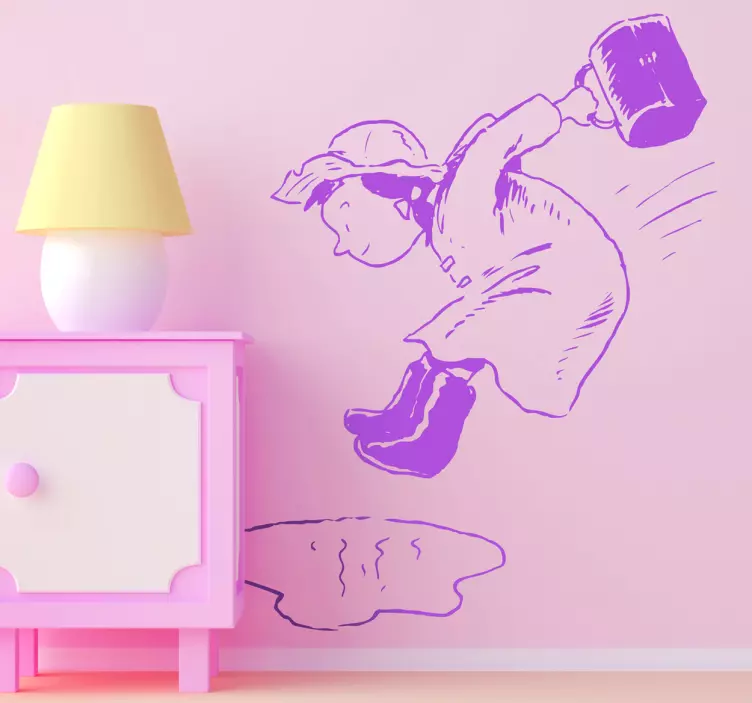 水たまりでジャンプする女の子のステッカー - TENSTICKERS