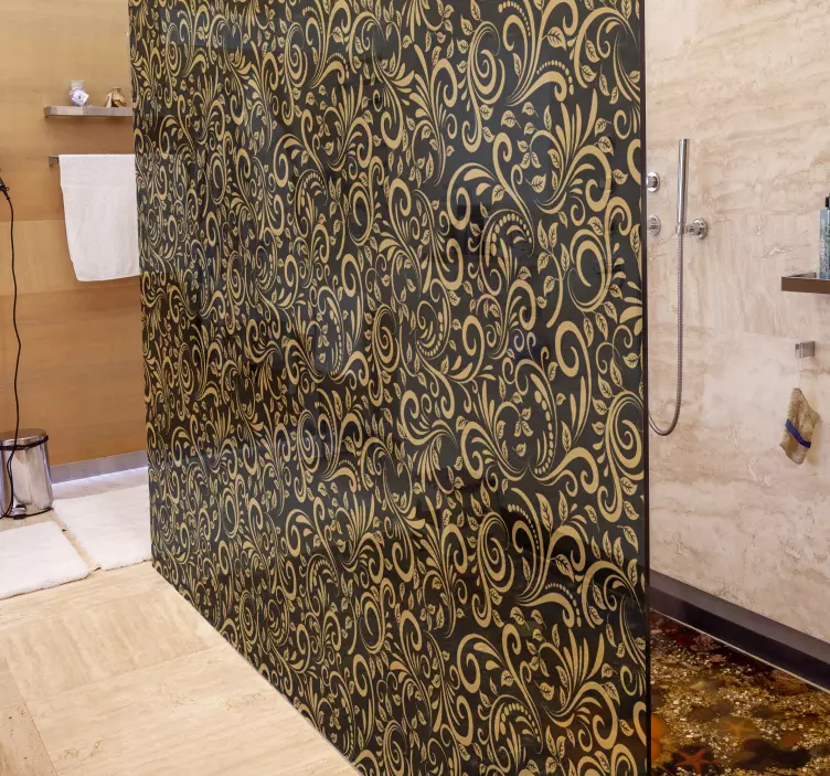 グラファイトのシャワーステッカーの上に金色の葉 - TENSTICKERS