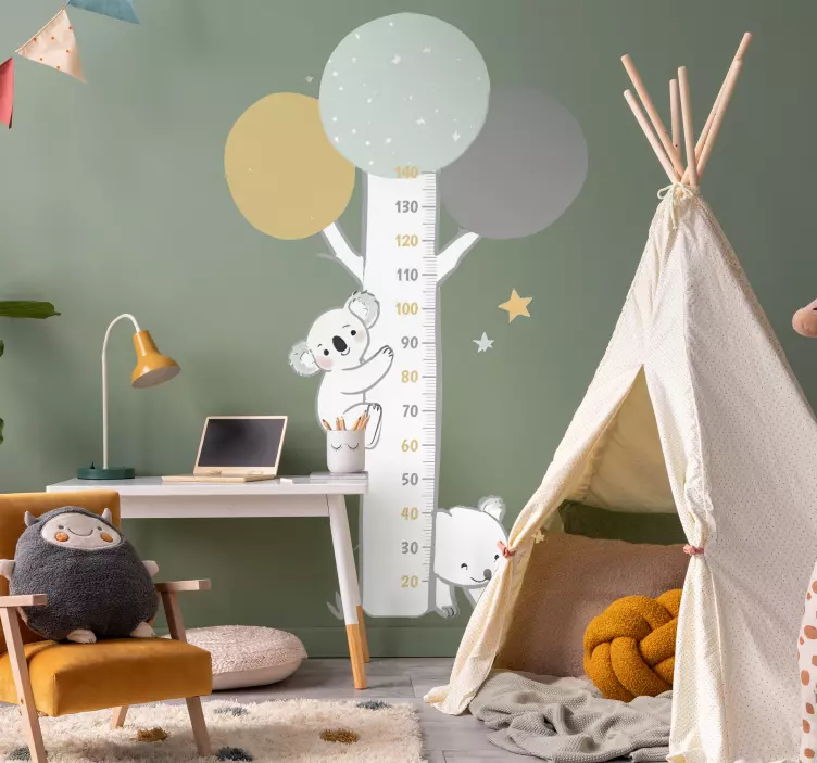 高さチャートステッカー 動物たちとパステルカラーの木 - TENSTICKERS