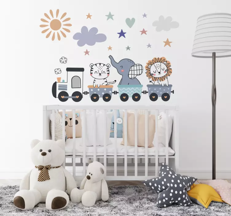 イラスト壁のステッカー 幸せな動物の列車 - TENSTICKERS