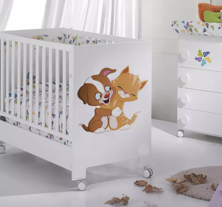 猫と犬を抱いて子供のステッカー - TENSTICKERS