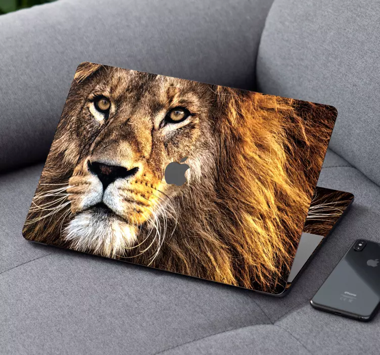 ライオンの顔の皮の野生動物のラップトップのステッカー - TENSTICKERS