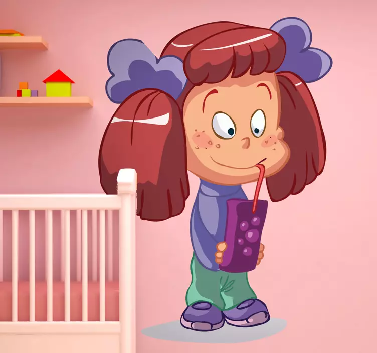 ジュースを飲む少女の子供のステッカー - TENSTICKERS