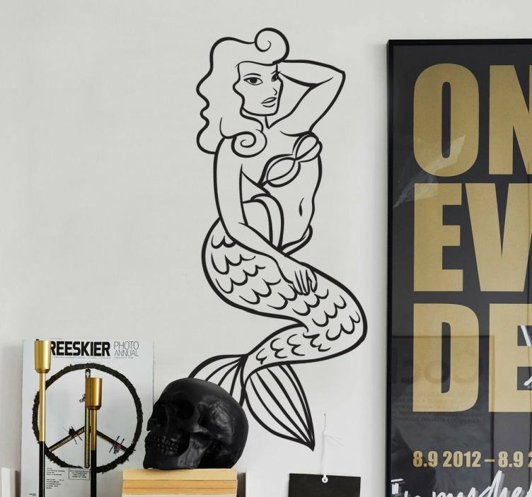 人魚のタトゥーアウトラインウォールステッカー - TENSTICKERS