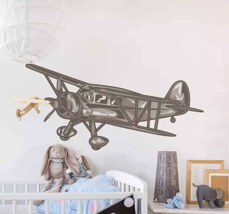 古い飛行機複葉機イラストステッカー - TENSTICKERS