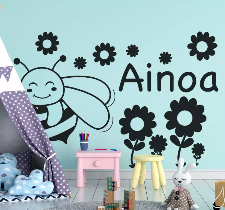 動物 シール 花を持った幸せな蜂 - TENSTICKERS