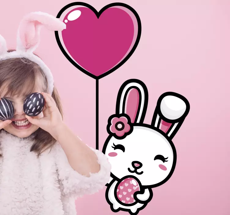 動物 シール 幸せなウサギと風船 - TENSTICKERS