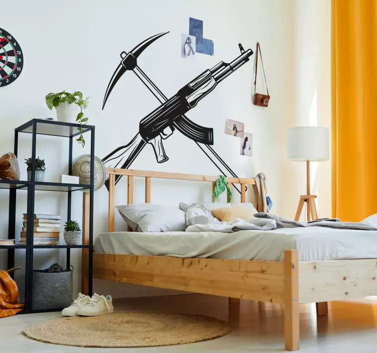 ビデオゲームの壁のステッカー ピックアックスとサブマシンガン - TENSTICKERS