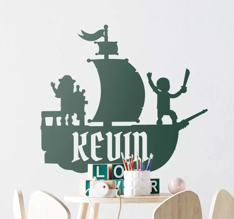 名前イラストステッカー付き海賊船 - TENSTICKERS