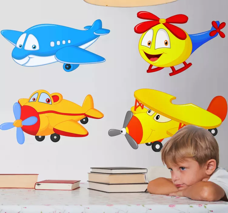 顔デカール付きの飛行機とヘリコプター - TENSTICKERS