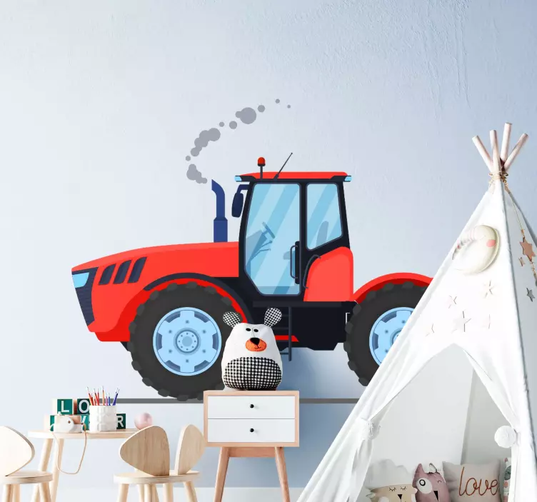 赤い新しいトラクターのおもちゃのステッカー - TENSTICKERS